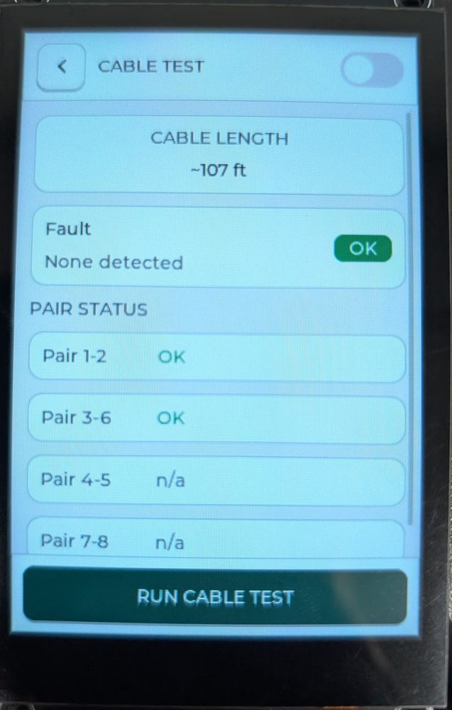 Cable test results